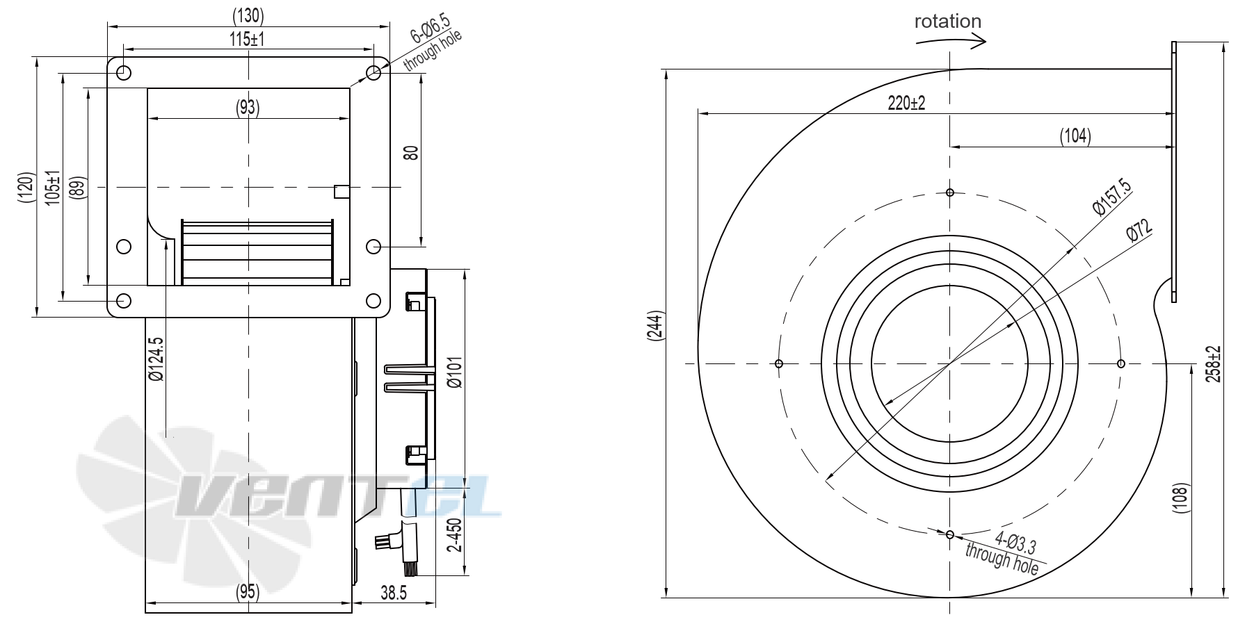 Габаритные и присоединительные размеры YEM150F-EOGB13