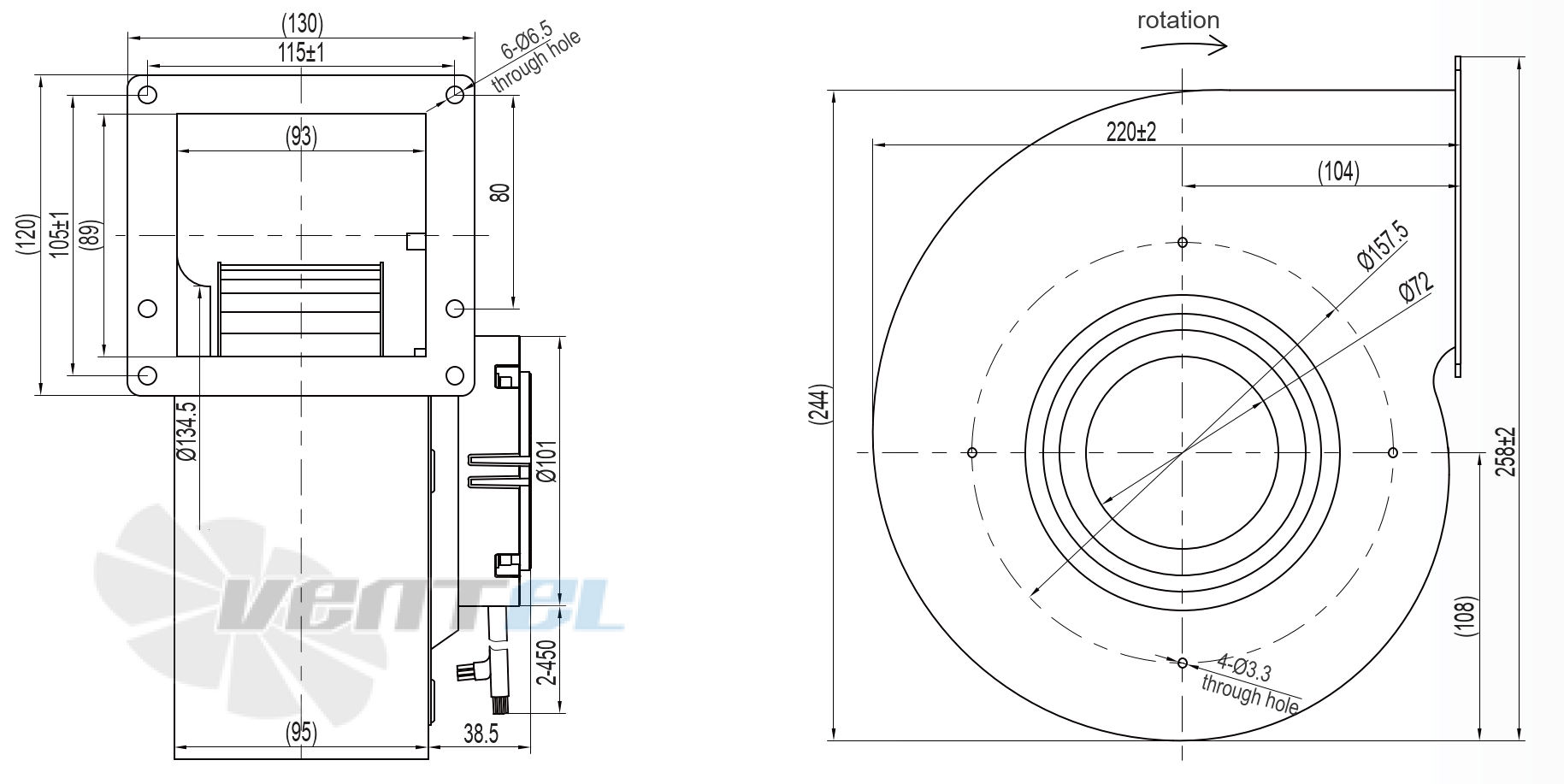 Габаритные и присоединительные размеры YEM160F-EOGB13