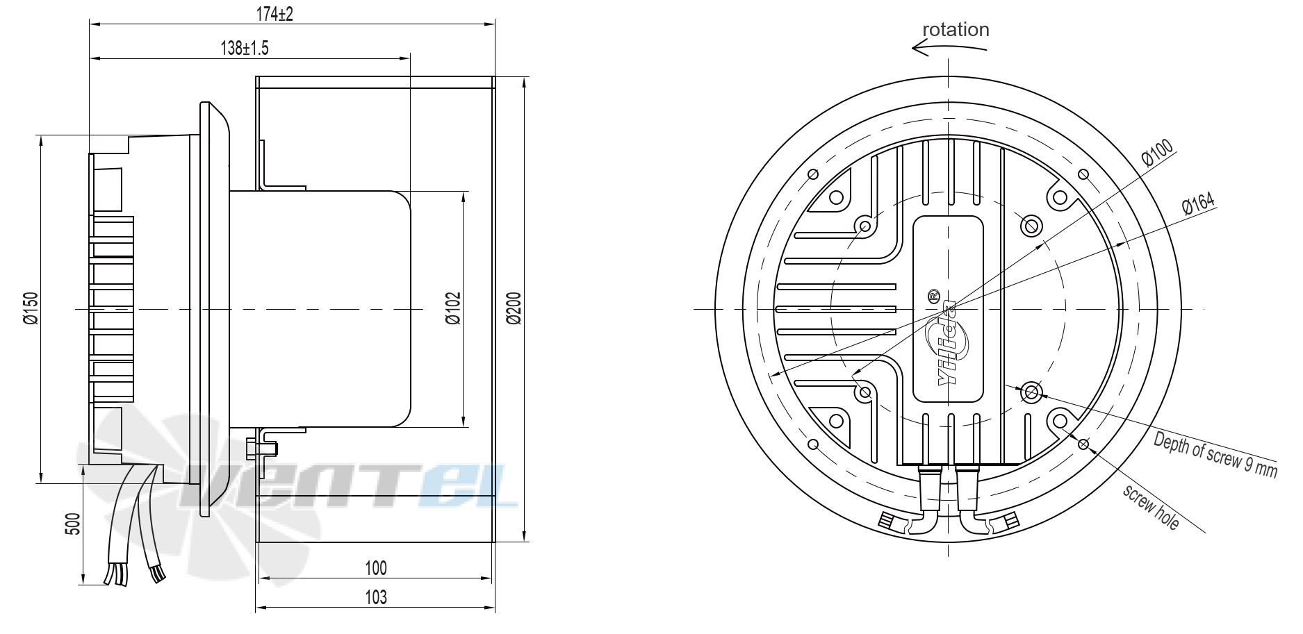 Габаритные и присоединительные размеры YEM200A-EAOB35