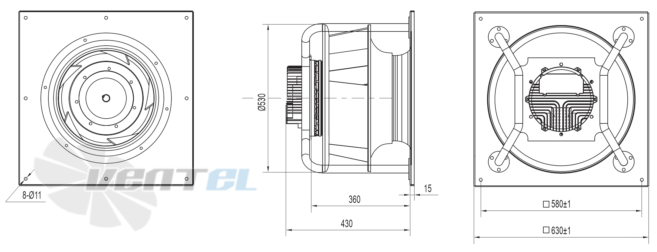 Габаритные и присоединительные размеры YUWA450K-EAIG45