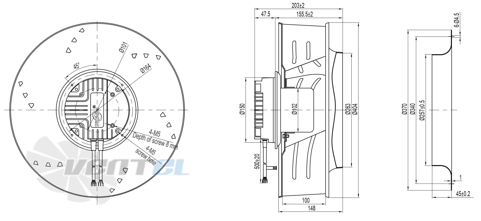 Габаритные и присоединительные размеры YUWB400AR-EAOB50
