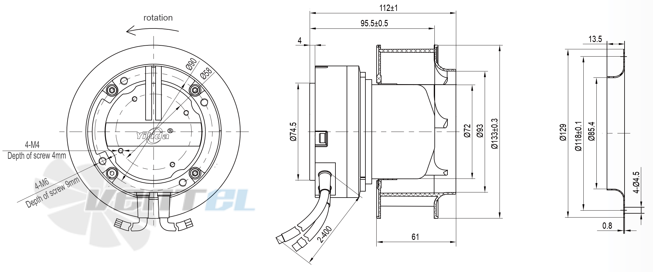 Габаритные и присоединительные размеры YUWE133R-EOGB35
