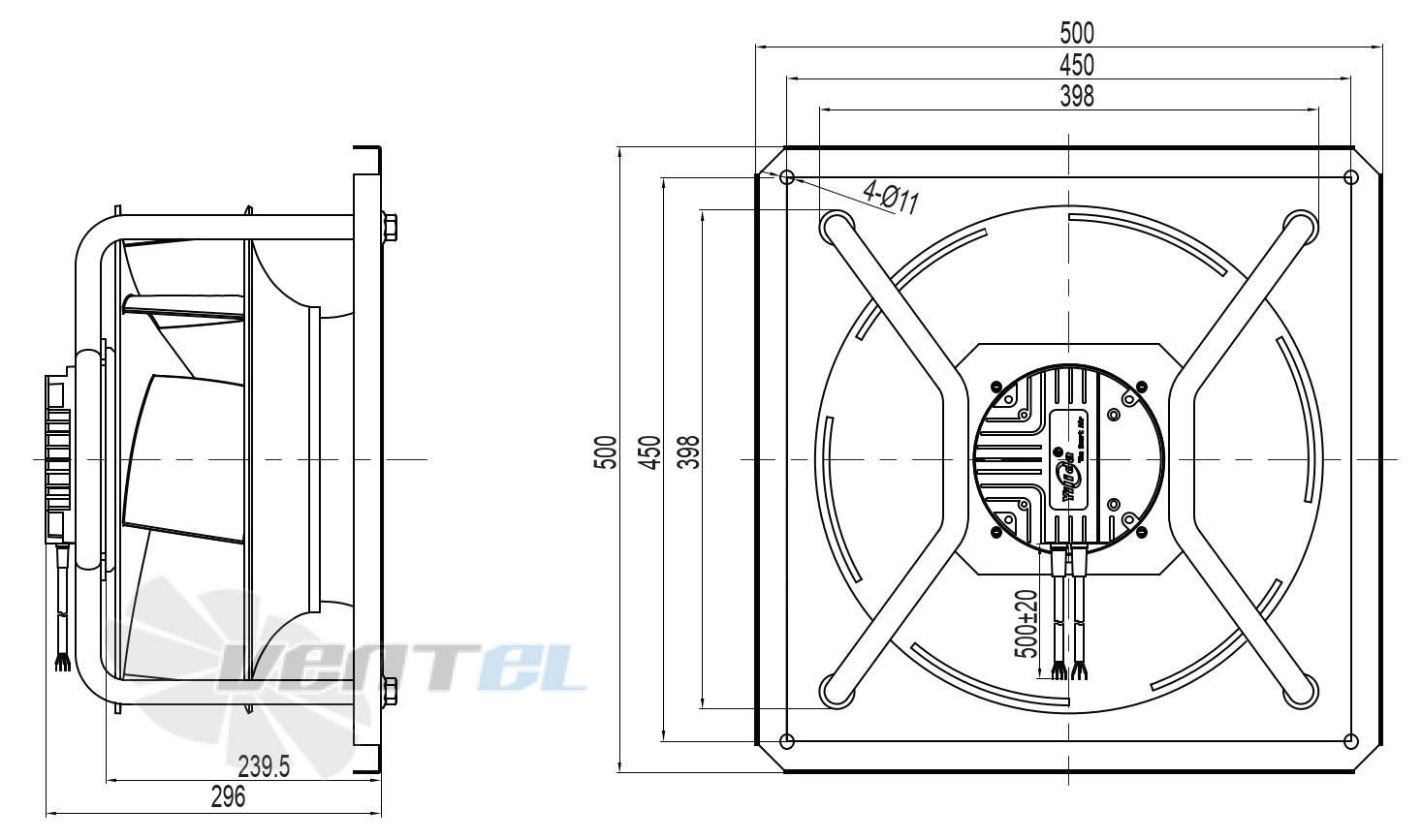 Габаритные и присоединительные размеры YUWE355K-EAOB50