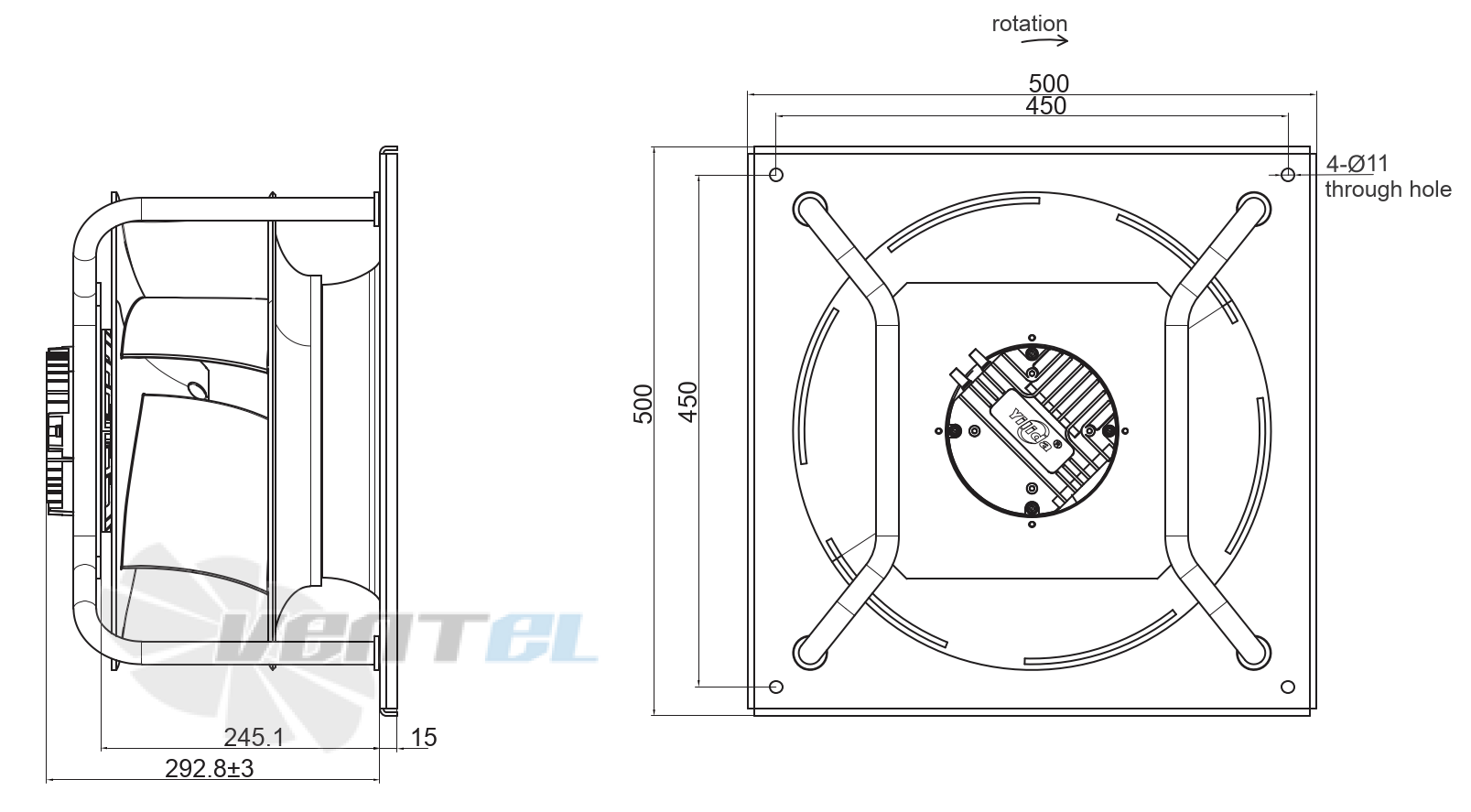 Габаритные и присоединительные размеры YUWE400K-EAOB50