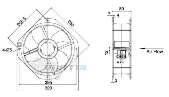 Размеры Weiguang YWF-4E-250-B-92/25-GB