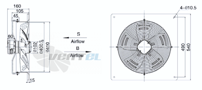 Размеры Weiguang YWF-4D-400-B-102/47-B1