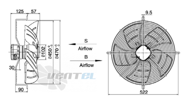 Размеры Weiguang YWF-6E-450-B-102/47-G
