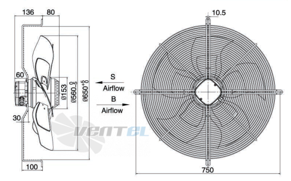 Размеры Weiguang YWF-6E-560-B-145/65-G