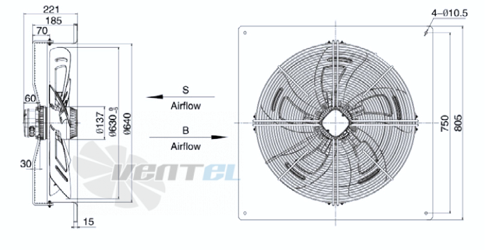 Размеры Weiguang YWF-4D-630-B-137/70-B1