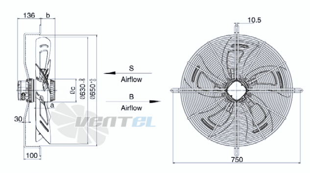 Размеры Weiguang YWF4E-630B-137/70-G