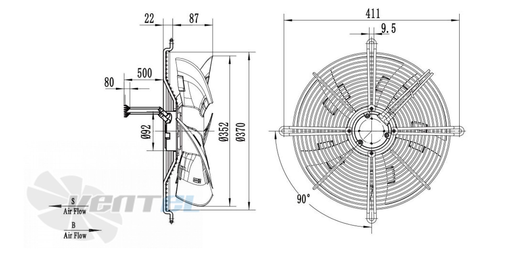 Габаритные размеры Weiguang EC072/25E3G01-AS350/86P1-01-G осевой EC
