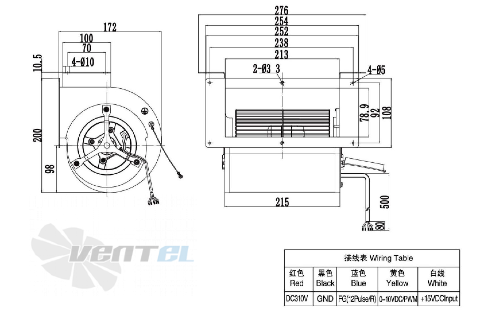 Габаритные размеры Weiguang DC092-25H3G01-FD133-190S1-01 0.14 кВт