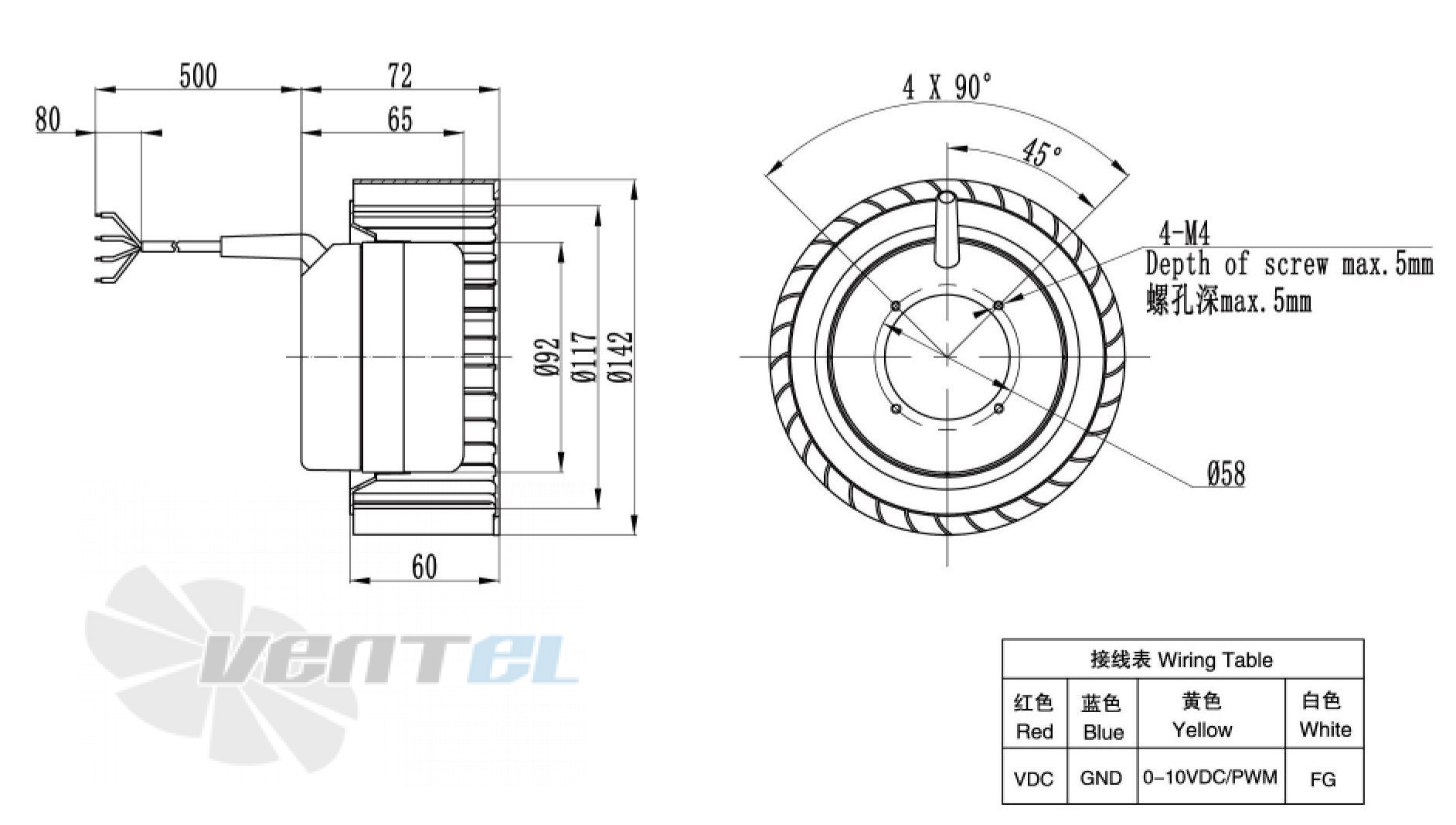 Габаритные размеры Weiguang DC092-16B3G01-FR140-60P1-01 0.1 кВт