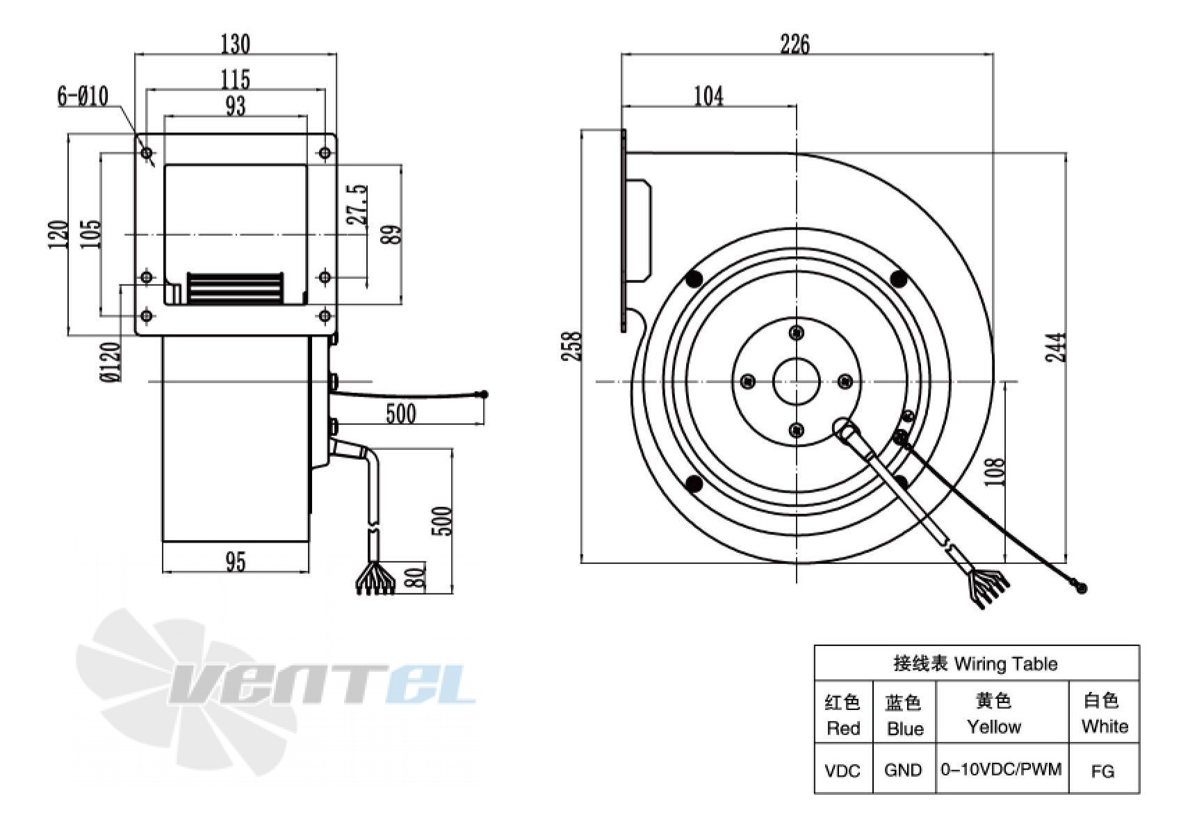 Габаритные размеры Weiguang DC092-25H3G01-FG140-60S1-01 0.075 кВт