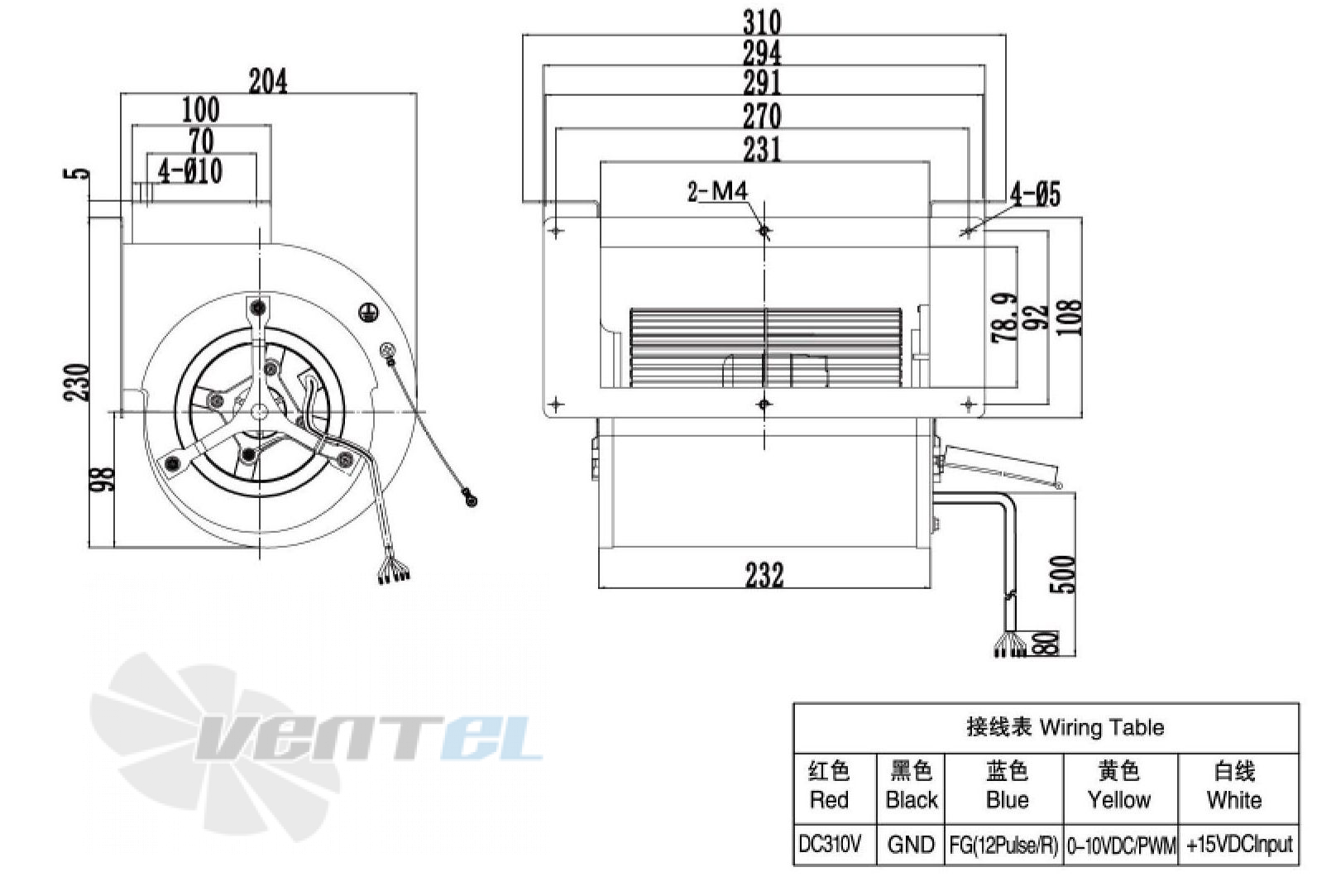 Габаритные размеры Weiguang DC092-25H3G01-FD146-190S1-02 0.26 кВт