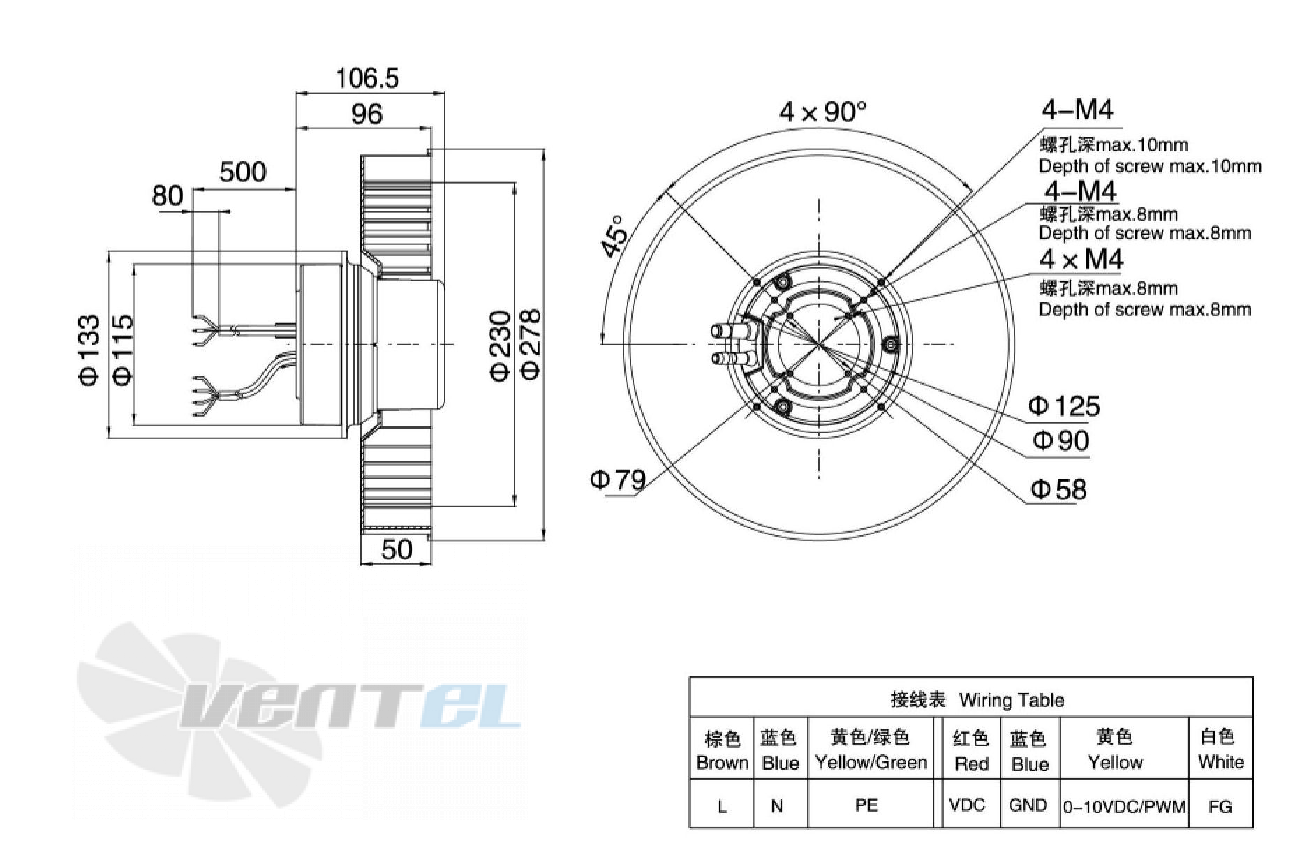 Габаритные размеры Weiguang EC092-25E3G01-FR277-50P1-01 0.045 кВт