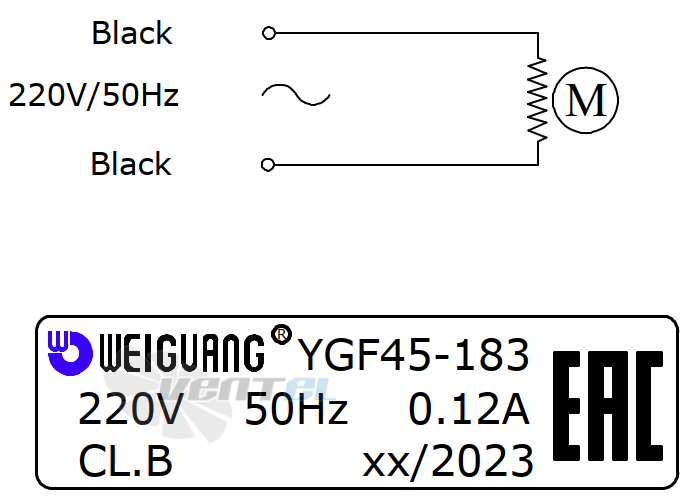 Схема электрического подключения и шильдик YGF48-183-R 220В