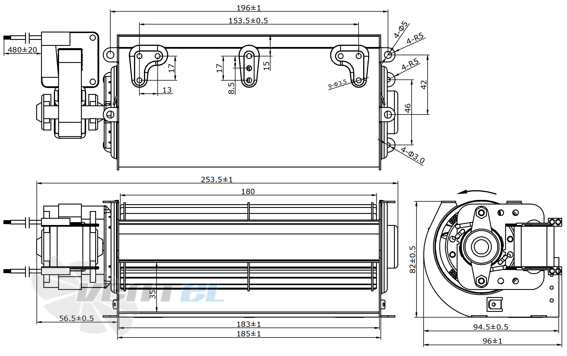 Габаритные размеры YGF60-183-L 220В