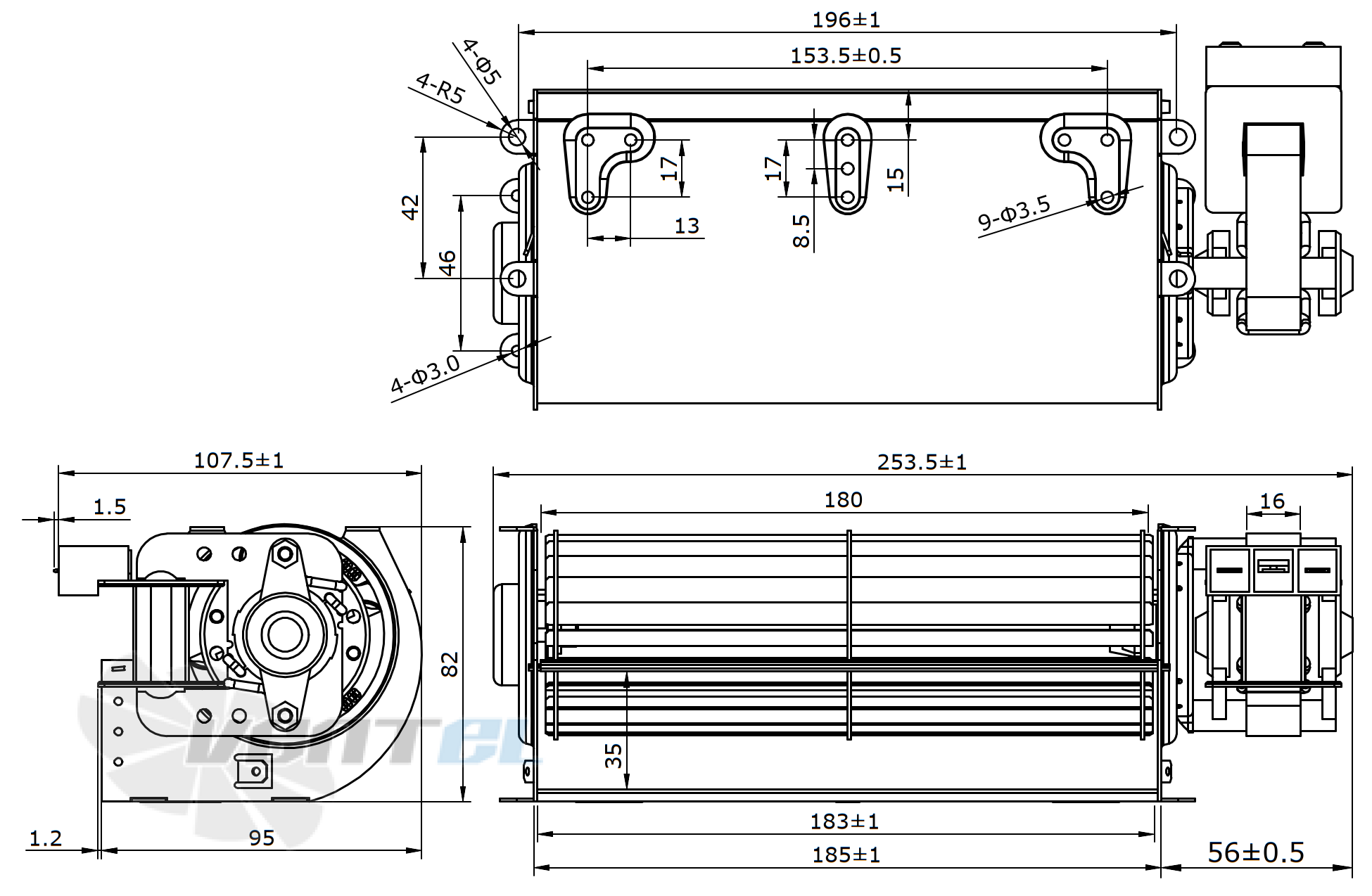 Габаритные размеры YGF60-183-R 220В