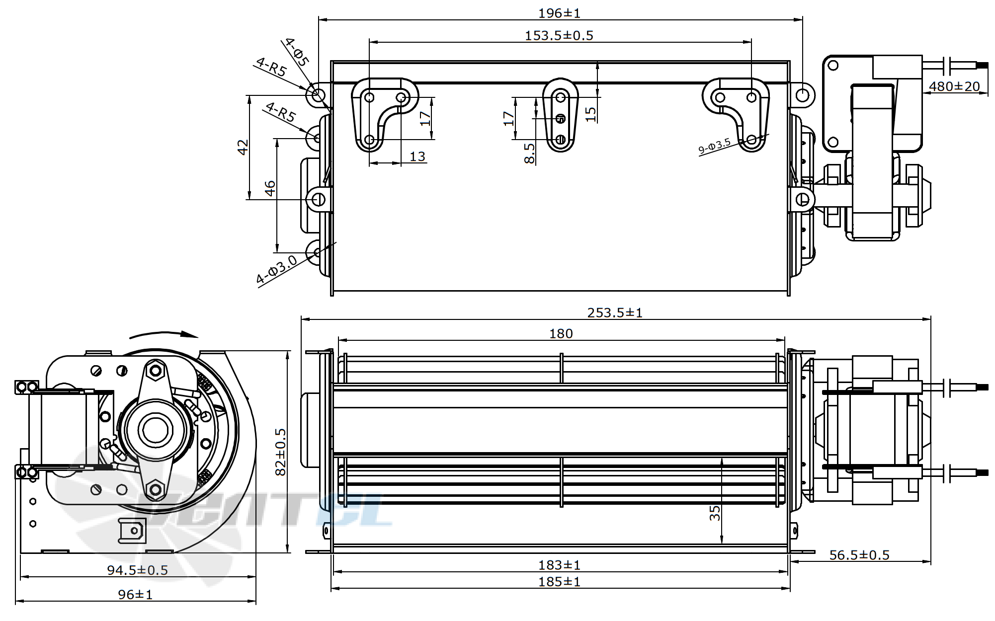 Габаритные размеры YGF60-183-R 220В
