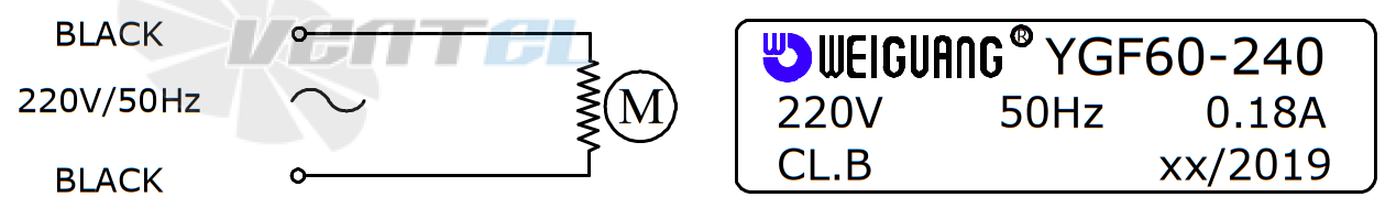 Схема электрического подключения и шильдик Weiguang YGF60-240-R 220В