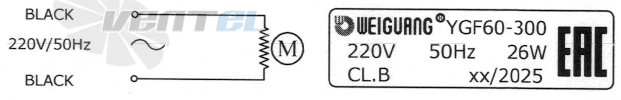 Шильдик и схема электрического подключения Weiguang YGF60-300-L