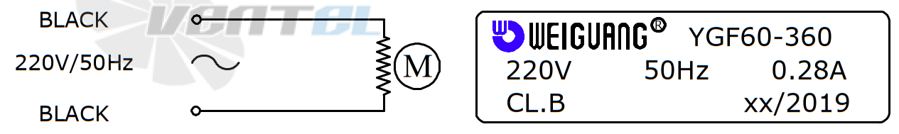 Шильдик и схема электрического подключения Weiguang YGF60-360-L