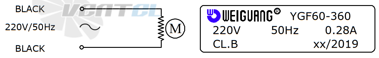 Шильдик и схема электрического подключения Weiguang YGF60-360-R