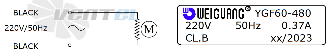 Шильдик и схема электрического подключения Weiguang YGF60-480-L