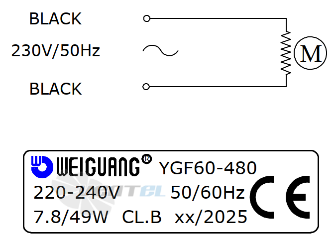 Шильдик и схема электрического подключения Weiguang YGF60-480-R