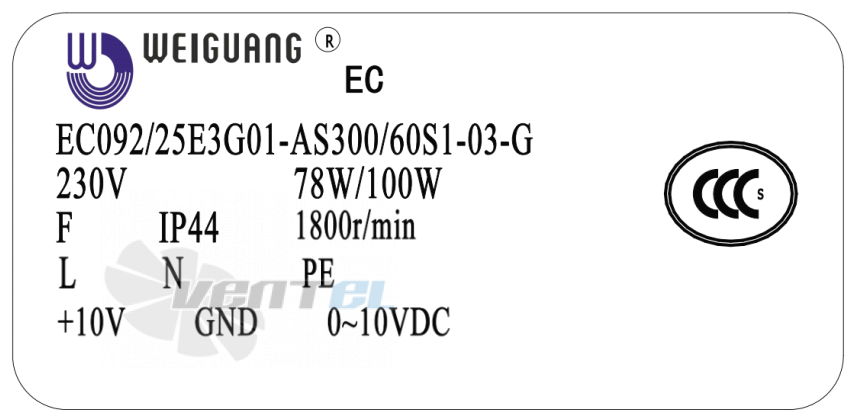 Шильдик Weiguang EC092/25E3G01-AS300/60S1-03-G