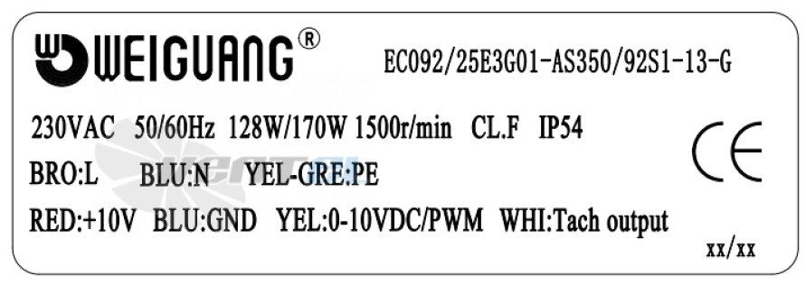 Шильдик Weiguang EC092/25E3G01-AS350/92S1-13-G