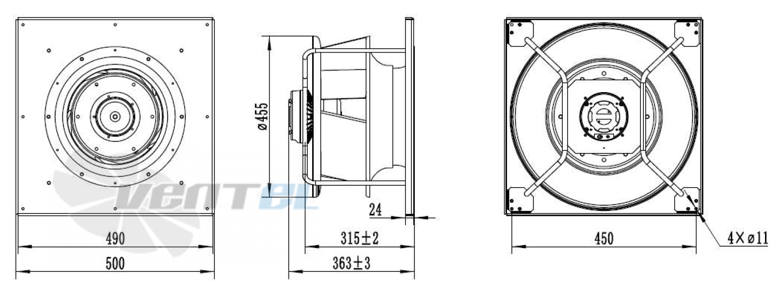 Присоединительные размеры Weiguang EC102-50E3G01-B400-140A2-01-Z