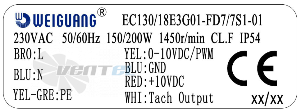 Шильдик Weiguang EC130-18E3G01-FD7-7S1-01