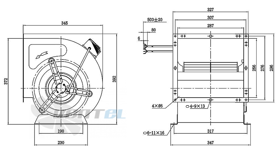 Габаритные размеры Weiguang EC130-18E3G01-FD8-8S1 0.35 кВт