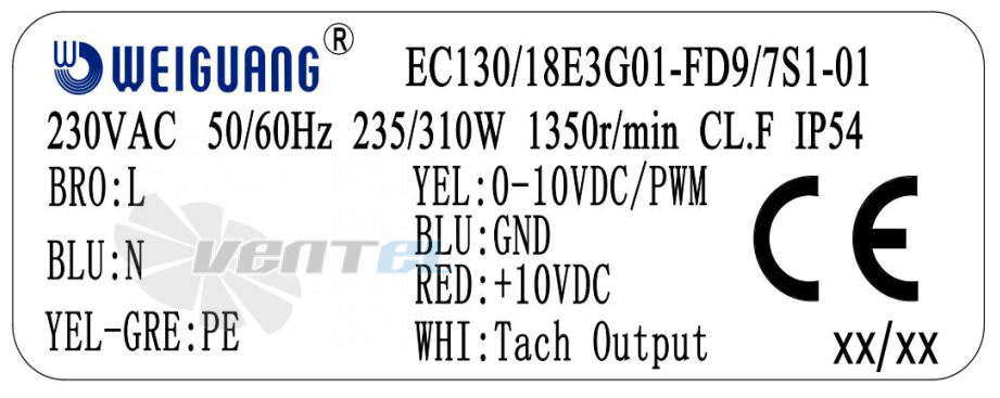 Шильдик Weiguang EC130-18E3G01-FD9-7S1-01