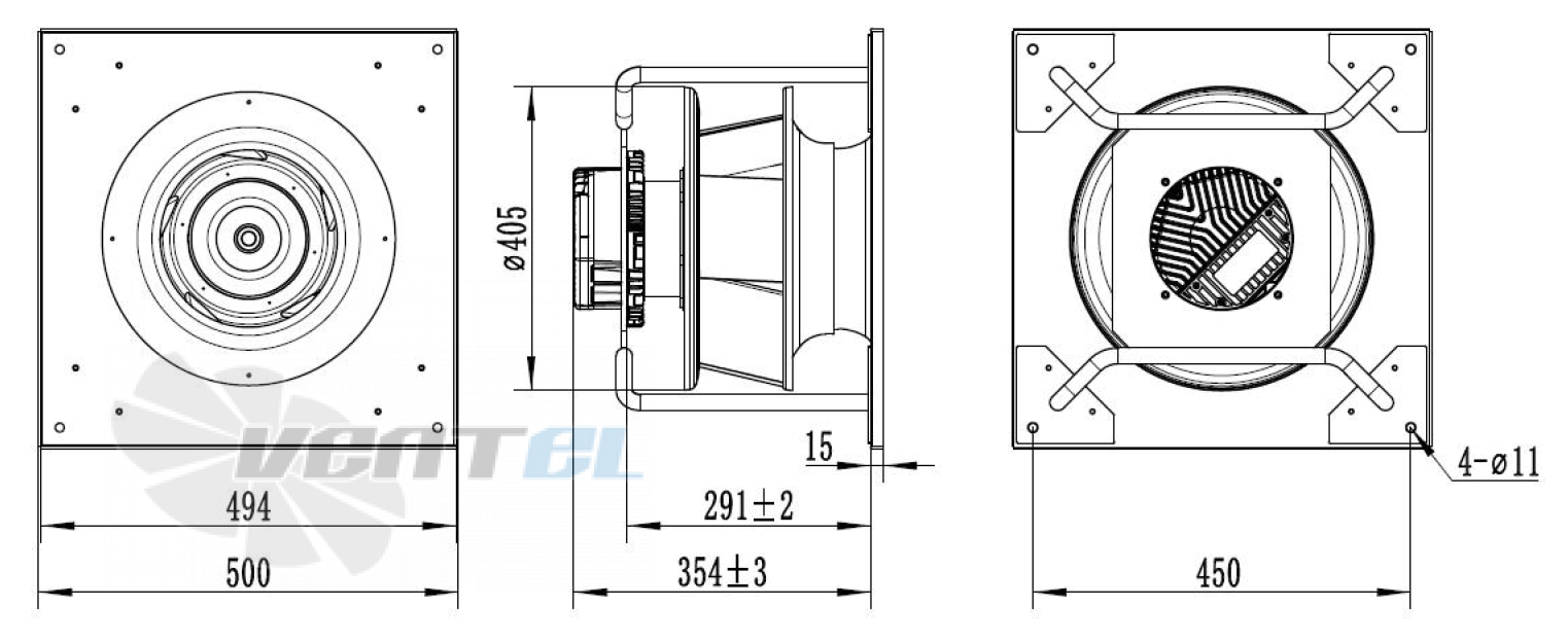 Присоединительные размеры Weiguang EC137-40D3G01-B355-110A2-01-Z 1.25 кВт