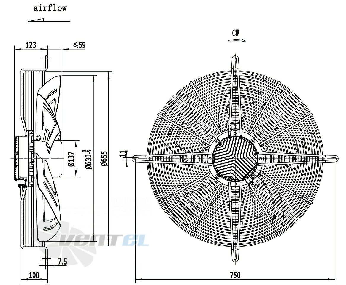 Габаритные размеры Weiguang EC137/40E3G01-AS630/100S1-01-G