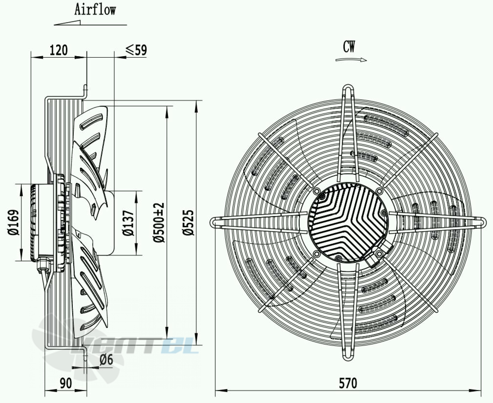 Габаритные размеры Weiguang EC137/60D3G01-AS500/85S1-05-G осевой EC