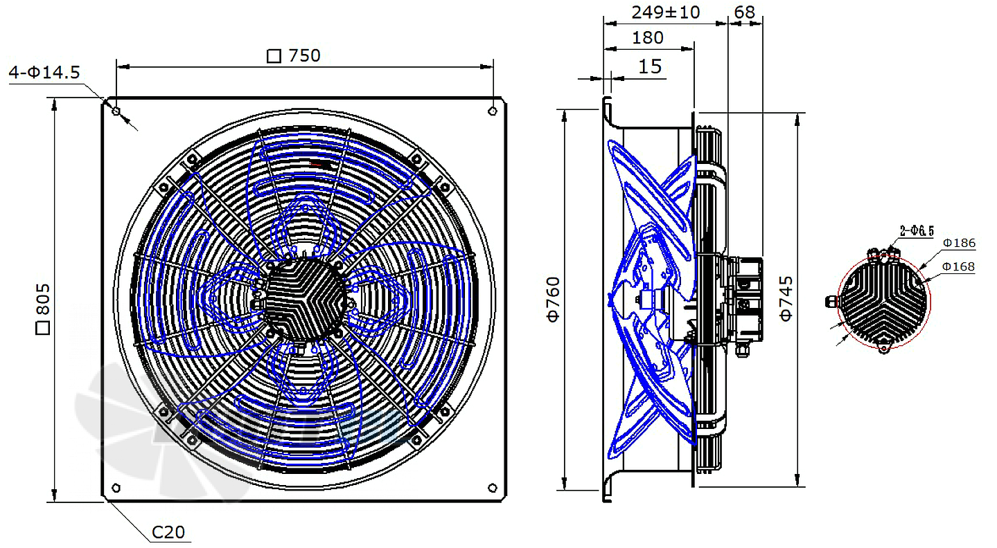 Габаритные размеры Weiguang EC155/40D3G01-AS650/175A1-01-B1