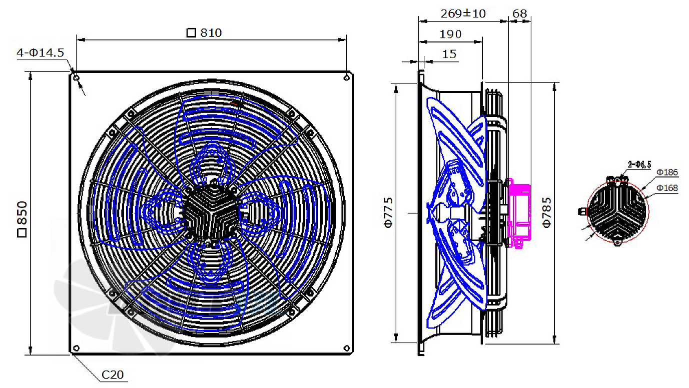 Габаритные размеры Weiguang EC155/45D3G01-AS710/165A1-01-B1