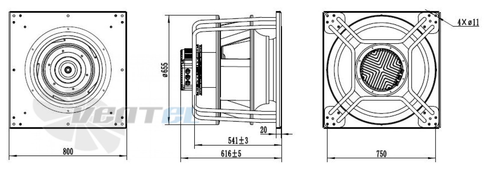 Присоединительные размеры Weiguang EC180-120D3G01-B560-190A2-01-Z 5.8 кВт