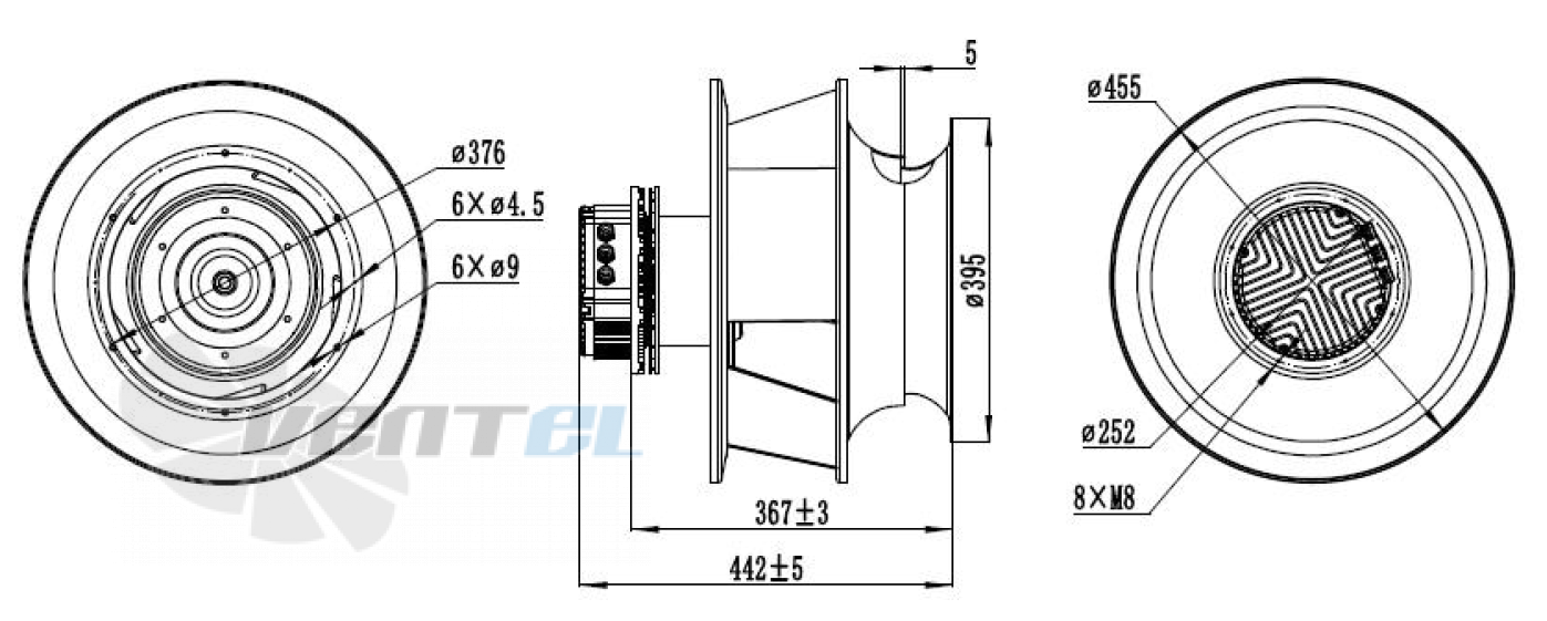 Присоединительные размеры Weiguang EC180-55D3G01-B400-140A2-01