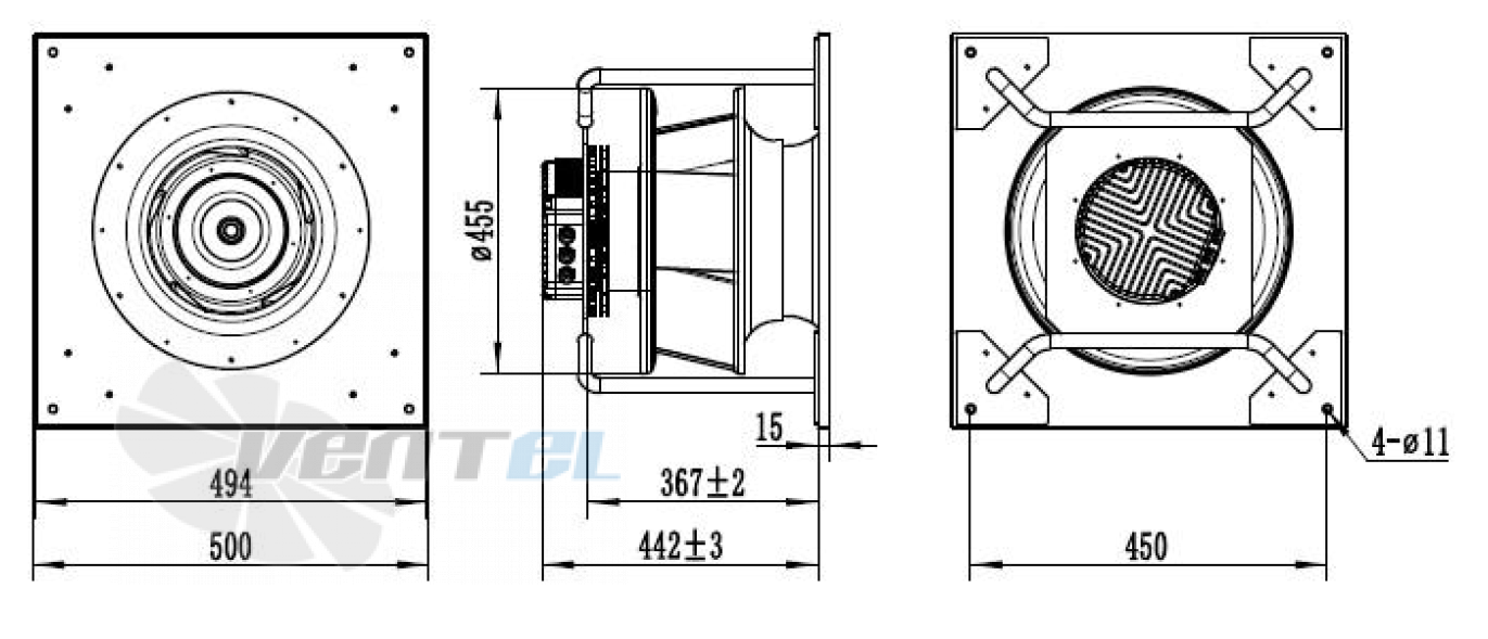 Присоединительные размеры Weiguang EC180-55D3G01-B400-140A2-01-Z