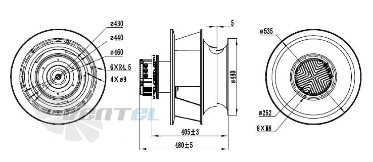 Присоединительные размеры Weiguang EC180-55D3G01-B450-150A2-01