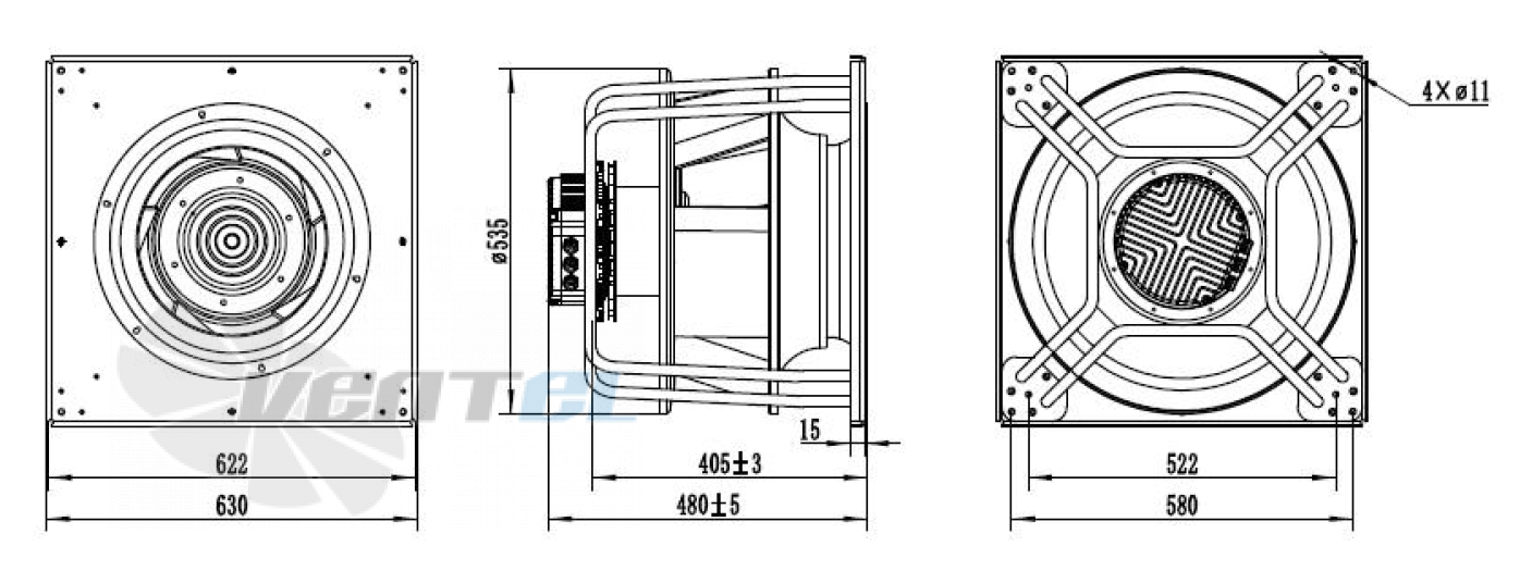 Присоединительные размеры Weiguang EC180-55D3G01-B450-150A2-01-Z