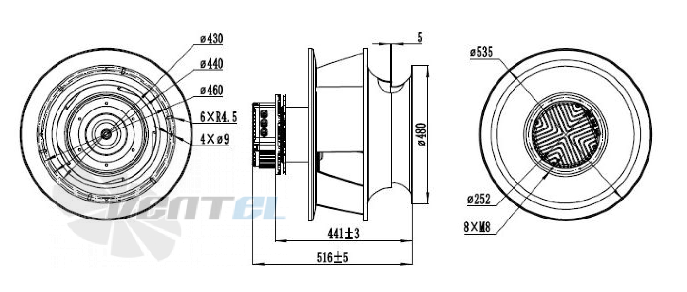Присоединительные размеры Weiguang EC180-85D3G01-B450-150A2-01