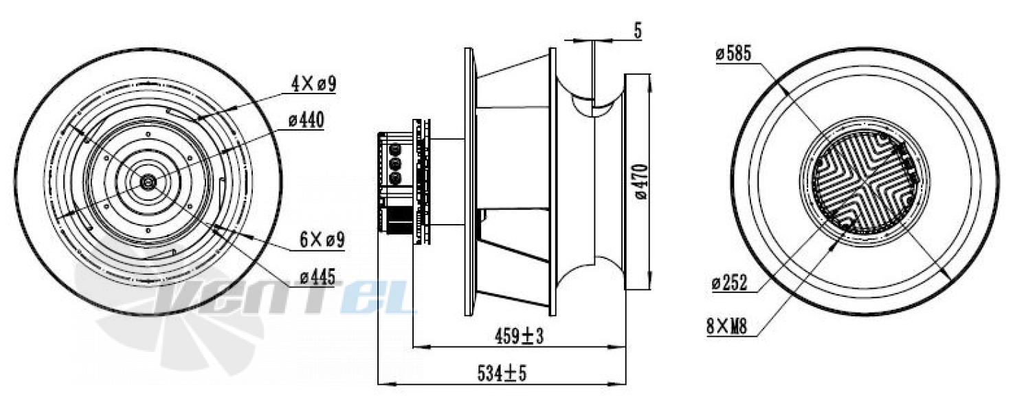Присоединительные размеры Weiguang EC180-85D3G01-B500-175A2-01