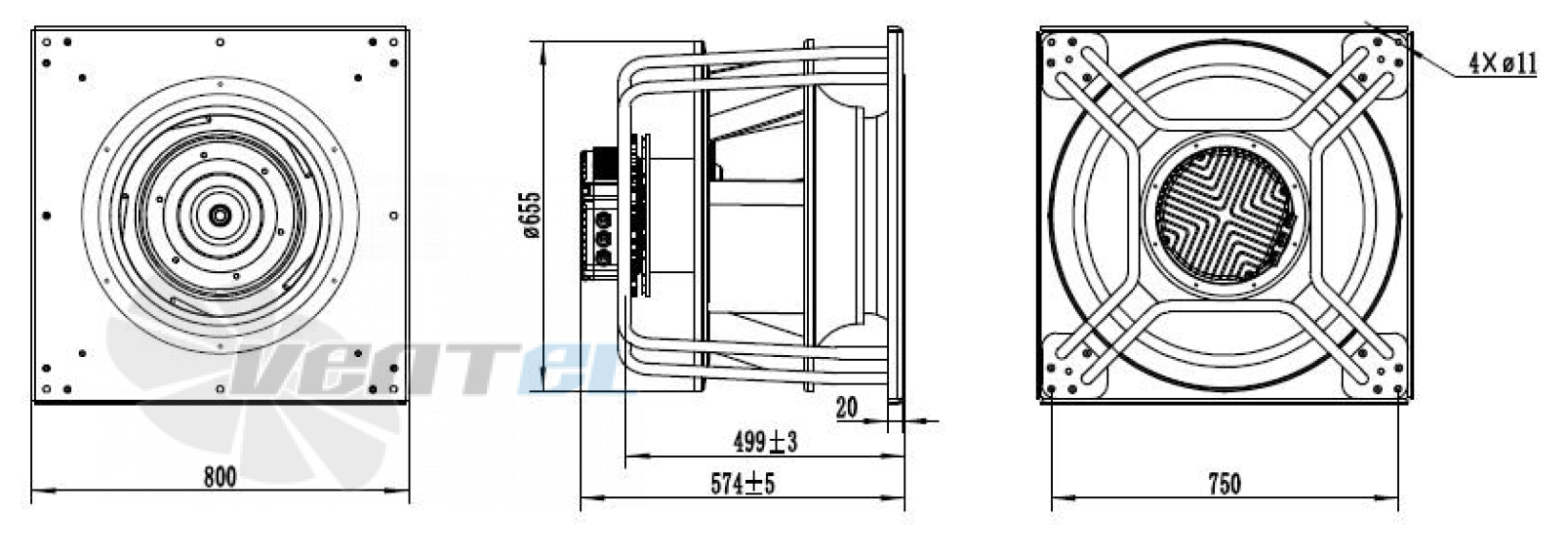 Присоединительные размеры Weiguang EC180-85D3G01-B560-190A2-01-Z 2.2 кВт