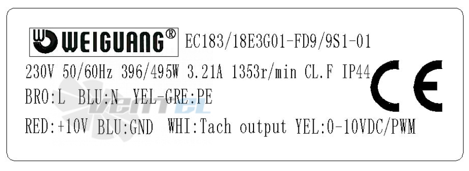 Шильдик Weiguang EC183-18E3G01-FD9-9S1-01